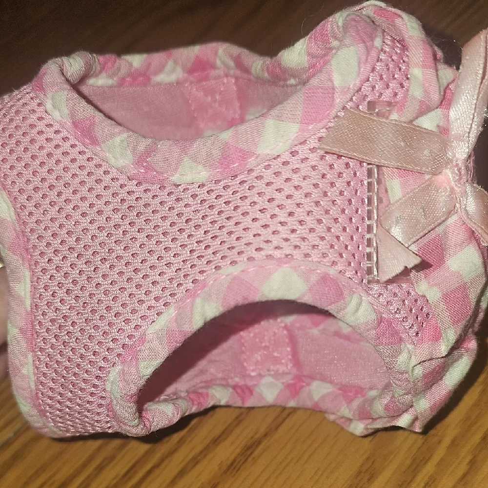 Pink Gingham Pet Harness with Bow Size Xsmall